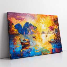 Thailand Ruea Hang Yao Boat River Landmark Oil Painting Watercolor Wall Art Framed Calming Canvas Poster Print Home/Office Room Decor Gifts - thumbnail 2