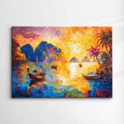 Thailand Ruea Hang Yao Boat River Landmark Oil Painting Watercolor Wall Art Framed Calming Canvas Poster Print Home/Office Room Decor Gifts - thumbnail 3