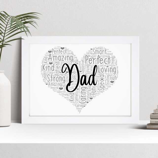 Personalised Dad Heart Word Art Print, Daddy Father's Day Gift, Framed Picture - image 1