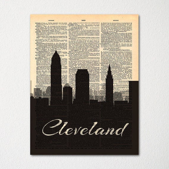 Cleveland City Skyline Dictionary Art Print/Cityscape Poster Travel Decor