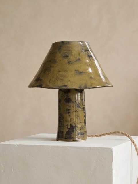 Handmade Olive Green Ceramic Table Lamp, Minimalist Clay Modern Bedside Pottery Lamp - image 1