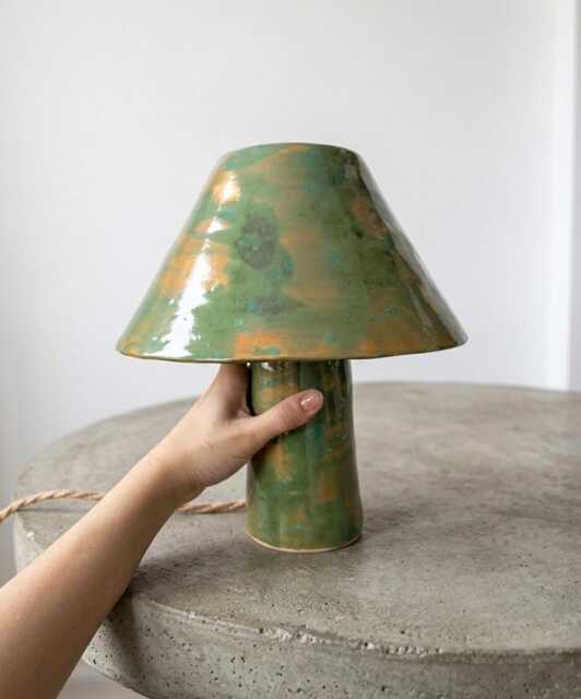 Handmade Green Ceramic Table Lamp, Minimalist Clay Modern Bedside Pottery Lamp - image 1