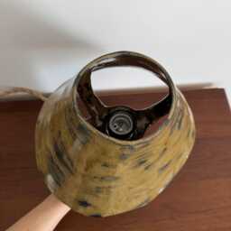 Handmade Olive Green Ceramic Table Lamp, Minimalist Clay Modern Bedside Pottery Lamp - thumbnail 4