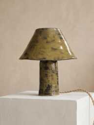 Handmade Olive Green Ceramic Table Lamp, Minimalist Clay Modern Bedside Pottery Lamp - thumbnail 1