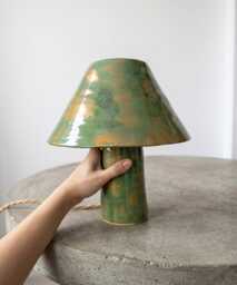 Handmade Green Ceramic Table Lamp, Minimalist Clay Modern Bedside Pottery Lamp - thumbnail 1