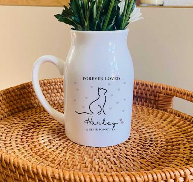 Cat Memorial Flower Vase - Personalised Pet Loss Gift Paw Prints On Our Hearts Bereavement Keepsake Remembrance UK - image 1