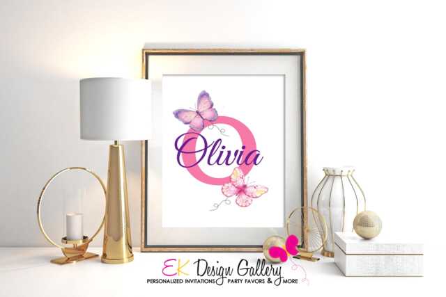 Butterfly Monogram Name Print Girls Wall Nursery Decor - Personalized, Digital Download - image 1