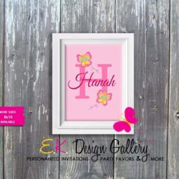 Butterfly Monogram Name Print Girls Wall Nursery Decor - Personalized, Digital Download - thumbnail 3