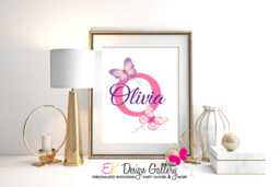Butterfly Monogram Name Print Girls Wall Nursery Decor - Personalized, Digital Download - thumbnail 1