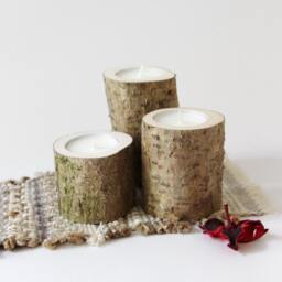 Rustic Wood Tealight Holder, Log Candle Gift Home Decor, Wedding, Woodland Baby - thumbnail 2