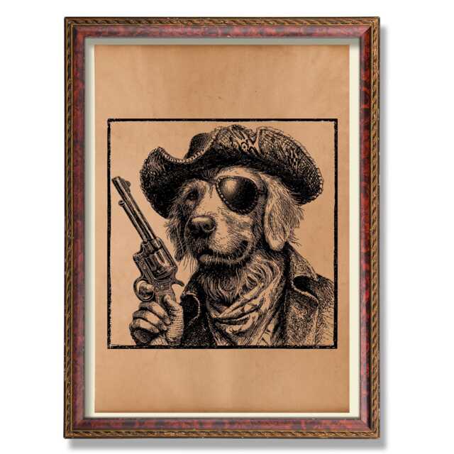 Vintage Cowboy Golden Retriever Poster - Rustic Western Dog Wall Art, Antique Country Decor Illustration - image 1
