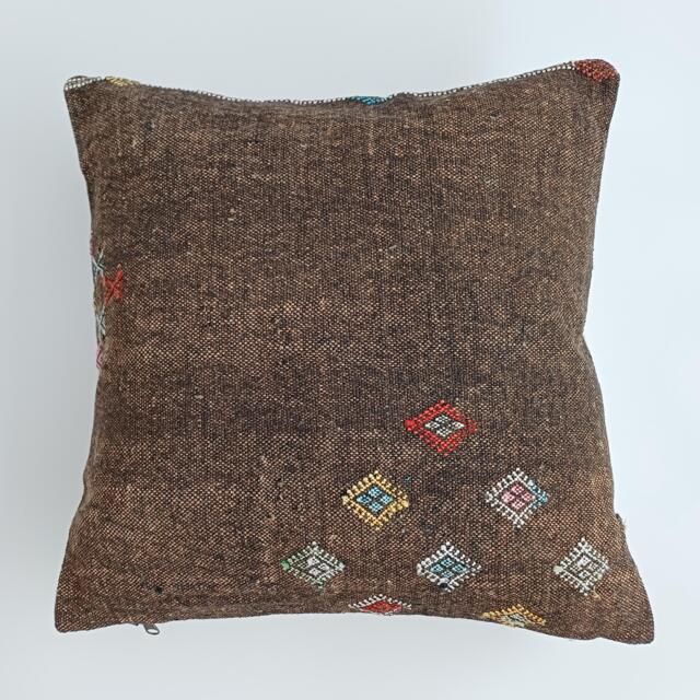 Moroccan Cactus Silk Cushion Cover, Handmade Charcoal Brown Sabra Throw Pillow, Scatter 20''x20''/50x50 cm - image 1