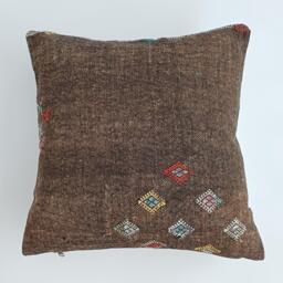 Moroccan Cactus Silk Cushion Cover, Handmade Charcoal Brown Sabra Throw Pillow, Scatter 20''x20''/50x50 cm - thumbnail 1
