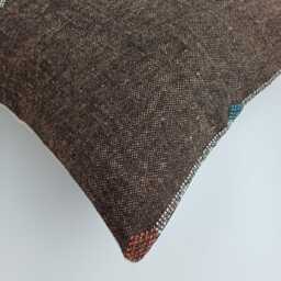 Moroccan Cactus Silk Cushion Cover, Handmade Charcoal Brown Sabra Throw Pillow, Scatter 20''x20''/50x50 cm - thumbnail 3