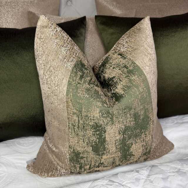 Gold Green Stripe Lumbar Pillow Cover - Modern Glam Cushion For Sofa Bed Throw Sham Bespoke Soft Furnishing Curico - image 1