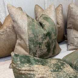 Gold Green Stripe Lumbar Pillow Cover - Modern Glam Cushion For Sofa Bed Throw Sham Bespoke Soft Furnishing Curico - thumbnail 2