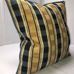 Custom Pillows/ Blue & Beige Plaid Fabric/Chenille - thumbnail 2