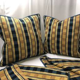 Custom Pillows/ Blue & Beige Plaid Fabric/Chenille - thumbnail 3