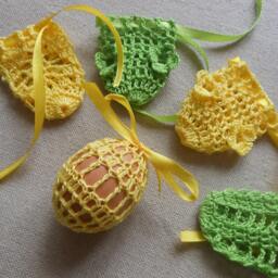 Crochet Easter Egg Cover, Set Of 5 Hand Crocheted Eggs Decoration Green Yellow - thumbnail 3