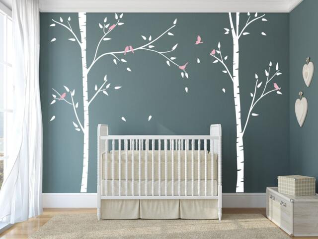 Birch Trees For Nursery Room With Birds Wall Stickers Kids Room Sticker Decals Art Decalisland - Wall Decal Sd 059 - image 1