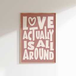 Love Actually Is All Around Art Print, Retro Heart Wall Art, Mid Century Modern Quote Poster, Minimalist For Bedroom Living Room - thumbnail 1