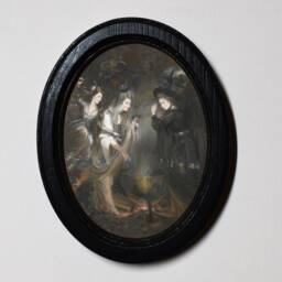 Halloween Black Oval Wooden 3 X 4 Inch Framed Picture, Gothic, Witchy Wall Hanging, Free Standing, Daniel Gardner, Three Witches, Macbeth - thumbnail 1