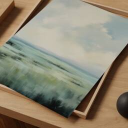 Muted Blue Green Landscape, Soft Cloud Print, Digital Painting, Abstract Wall Art, Modern Home Decor, Printable Canvas, Minty Decor - thumbnail 3