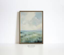 Muted Blue Green Landscape, Soft Cloud Print, Digital Painting, Abstract Wall Art, Modern Home Decor, Printable Canvas, Minty Decor - thumbnail 1