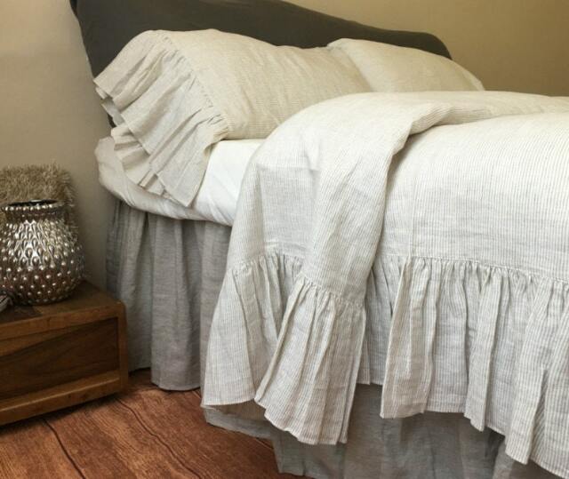Shabby Chic Linen Ruffled Duvet Cover With Mermaid Long Ruffle Style, Bedding, Shabby Chic Bedding - image 1