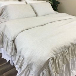 Shabby Chic Linen Ruffled Duvet Cover With Mermaid Long Ruffle Style, Bedding, Shabby Chic Bedding - thumbnail 2