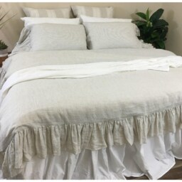 Shabby Chic Linen Ruffled Duvet Cover With Mermaid Long Ruffle Style, Bedding, Shabby Chic Bedding - thumbnail 4