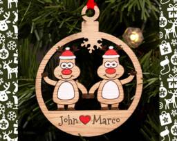 Couples Lgbt Christmas Decoration, Same Sex Bauble, Gay Engraved Xmas Ornament, Reindeer Family, Tree Couple