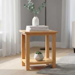 Solid Oak Side Table With Shelf - Lacquered Natural Grain Lamp - thumbnail 1
