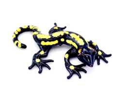 Glass Miniature Salamander Lizard Reptile Animal Black Yellow Figurine Hand Blown Statue Decoration Collectible Small Craft Painted Figure