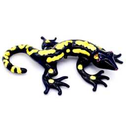 Glass Miniature Salamander Lizard Reptile Animal Black Yellow Figurine Hand Blown Statue Decoration Collectible Small Craft Painted Figure - thumbnail 2