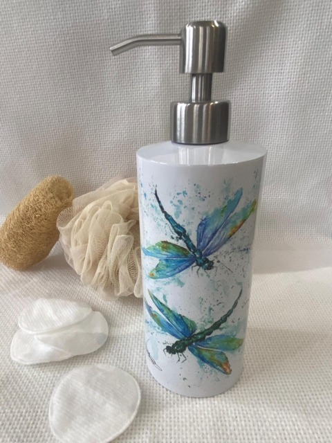 Dragonflies Watercolour Design, Liquid Soap Pump Dispenser, By Wildlife Artist Sandi Mower