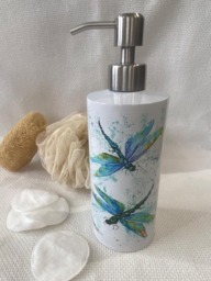 Dragonflies Watercolour Design, Liquid Soap Pump Dispenser, By Wildlife Artist Sandi Mower - thumbnail 1