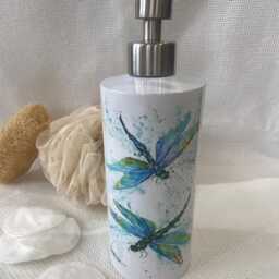 Dragonflies Watercolour Design, Liquid Soap Pump Dispenser, By Wildlife Artist Sandi Mower - thumbnail 2