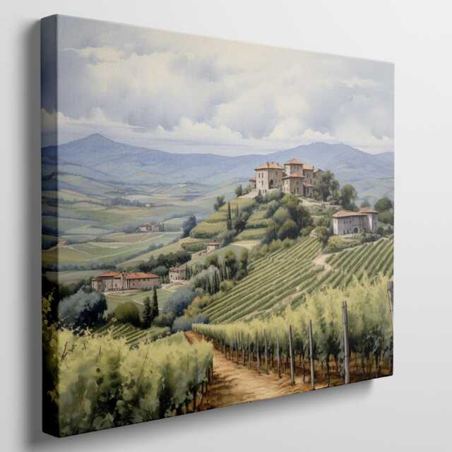 Tuscan Vineyard Landscape Canvas Print Rolling Hills Wall Art - image 1