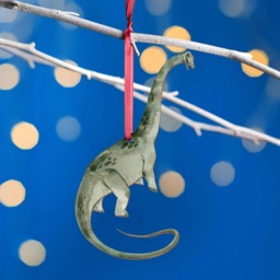 Wooden Diplodocus Dinosaur Christmas Tree Decoration, Birch Plywood Lover Gift, Keepsake, Watercolourart