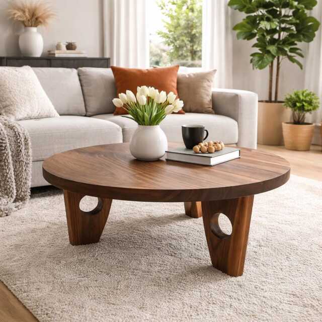 Low Profile Round Coffee Table, Solid Natural Walnut/Ash Beautifully Finished To Bring Out Its Natural Colours, Stylish Table - image 1