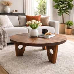 Low Profile Round Coffee Table, Solid Natural Walnut/Ash Beautifully Finished To Bring Out Its Natural Colours, Stylish Table