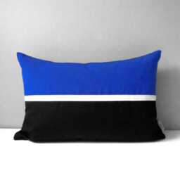 True Blue & Black Sunbrella?? Outdoor Pillow Cover in Modern Color Block & White Trim, Royal Throw Cushions For Pool Patio, Mazizmuse - thumbnail 1