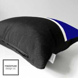 True Blue & Black Sunbrella?? Outdoor Pillow Cover in Modern Color Block & White Trim, Royal Throw Cushions For Pool Patio, Mazizmuse - thumbnail 2