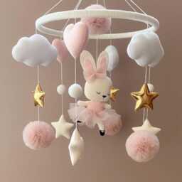 Ballerina Bunny Baby Mobile Felt Crib Decor For Neutral Nursery Rabbit Girl Room Decoration Handmade Babyshower Gift Newborn - thumbnail 4