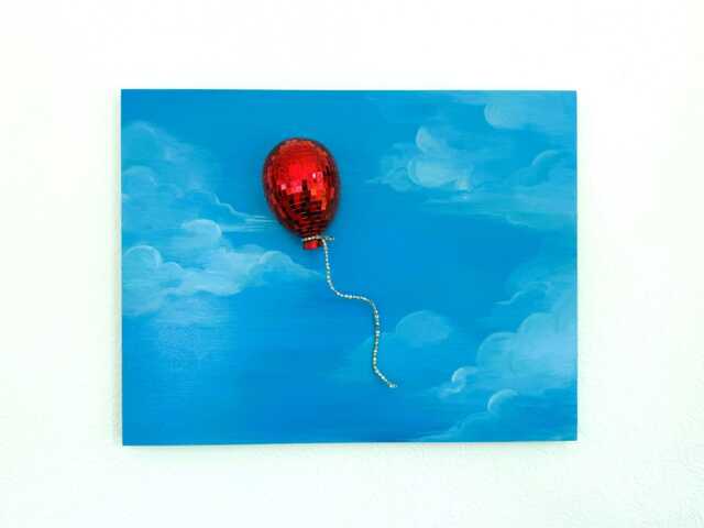 Disco Balloon Sky Painting - Red Mirror Ball Funky Maximalist Cloudscape 3D Dopamine Decor - image 1