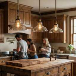 Amber Glass Pendant Light - Vintage Industrial Farmhouse Ceiling Lamp - thumbnail 4