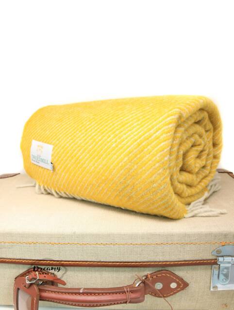Mustard Yellow Wool Blanket - 100% Thick Chunky Woven Throw For Bedroom Decor Or Home Gift - image 1
