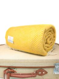 Mustard Yellow Wool Blanket - 100% Thick Chunky Woven Throw For Bedroom Decor Or Home Gift
