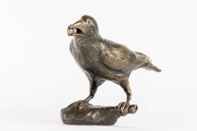 Crow With Nut, Bronze Sculpture, Patinated - image 1